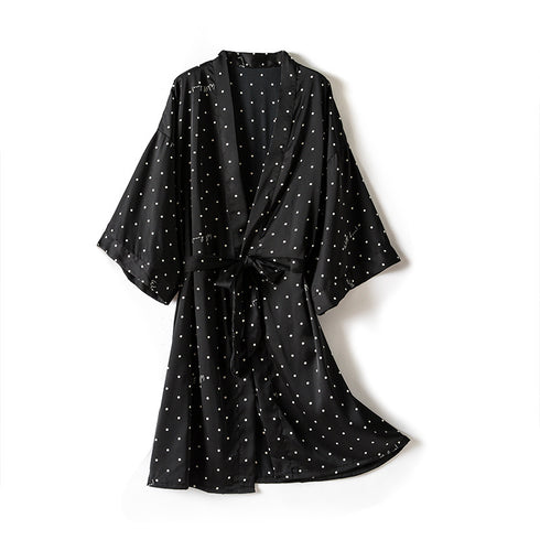 Print Dot Lady Nightwear Satin 4PCS Pajamas Set For Women - ROUTINE FASHION